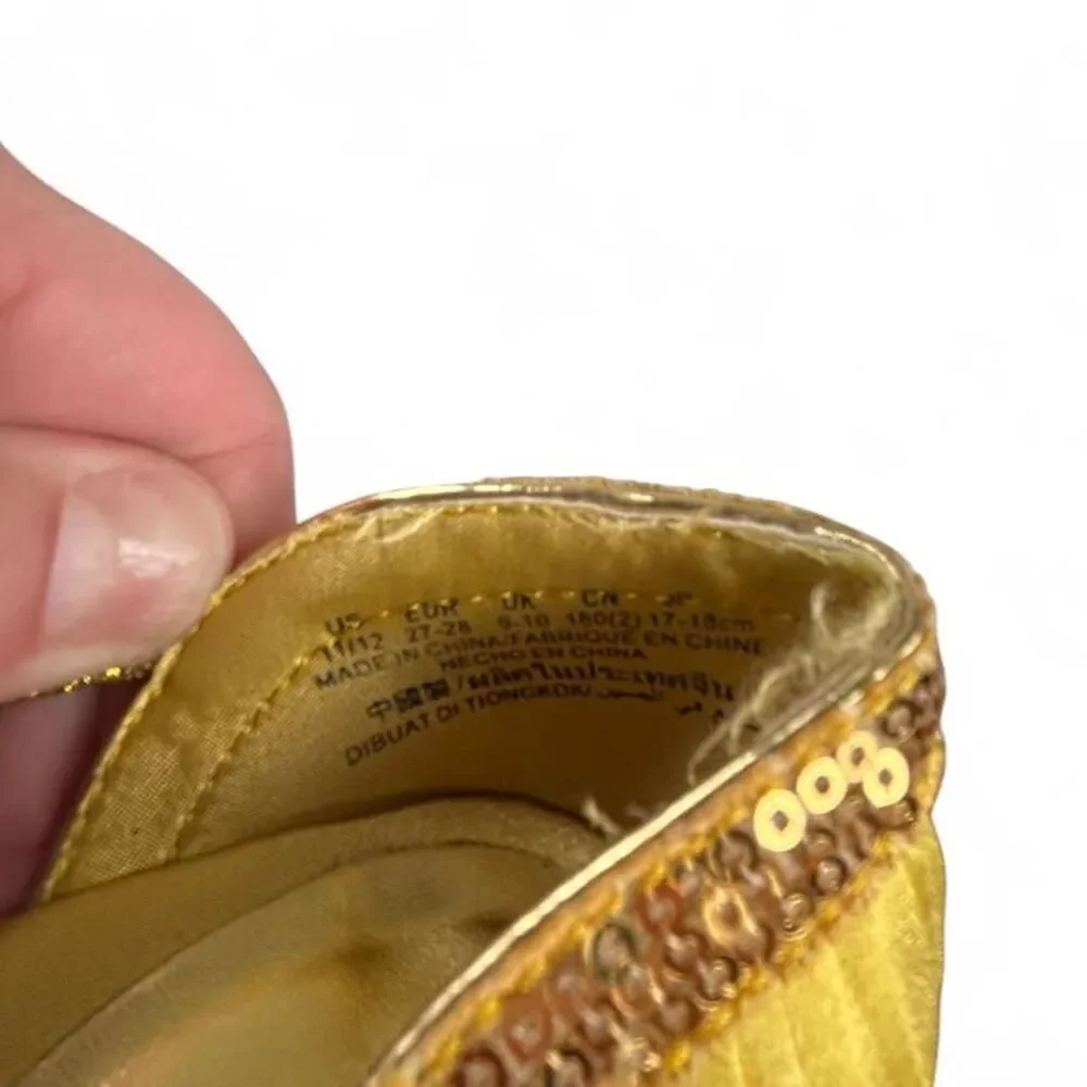 Disney Belle Gold Glitter Dress Shoes Girls 11/12 Princess Gem Flats